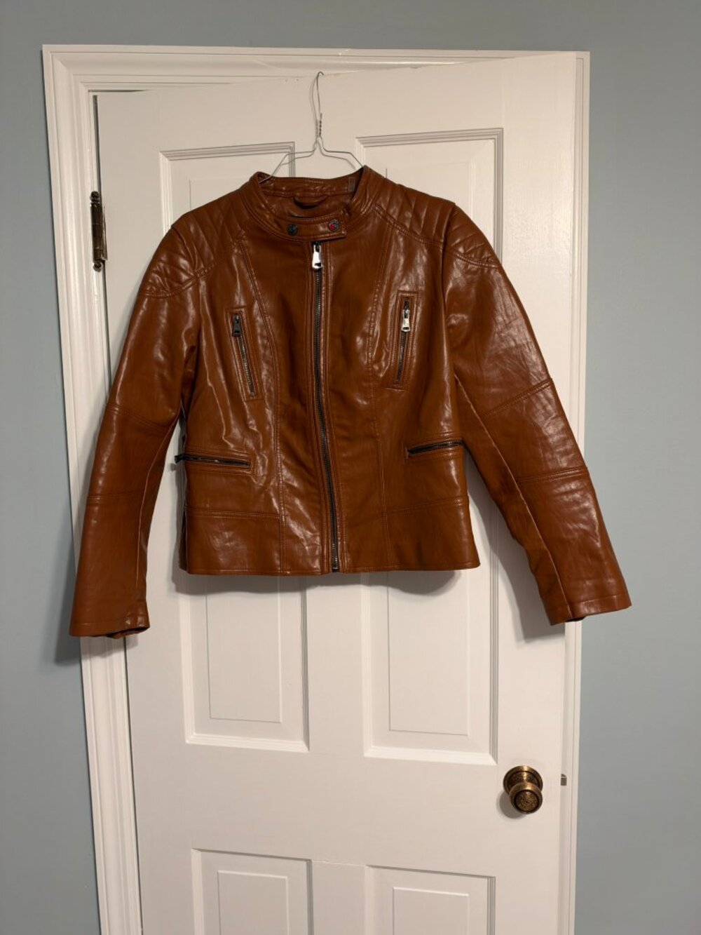 Kenneth Cole Brown Faux Leather Zip-Front Jacket